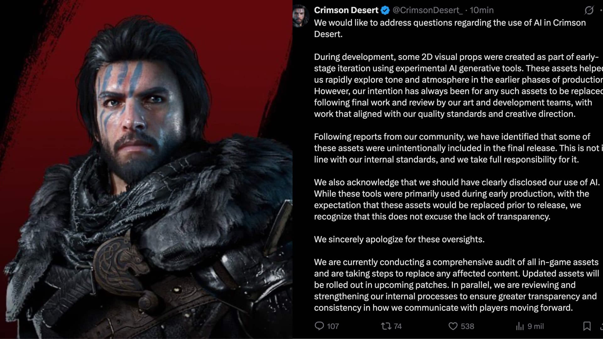 Pearl Abyss vuelve a pedir perdón: reconoce el uso de arte generado por IA en Crimson Desert